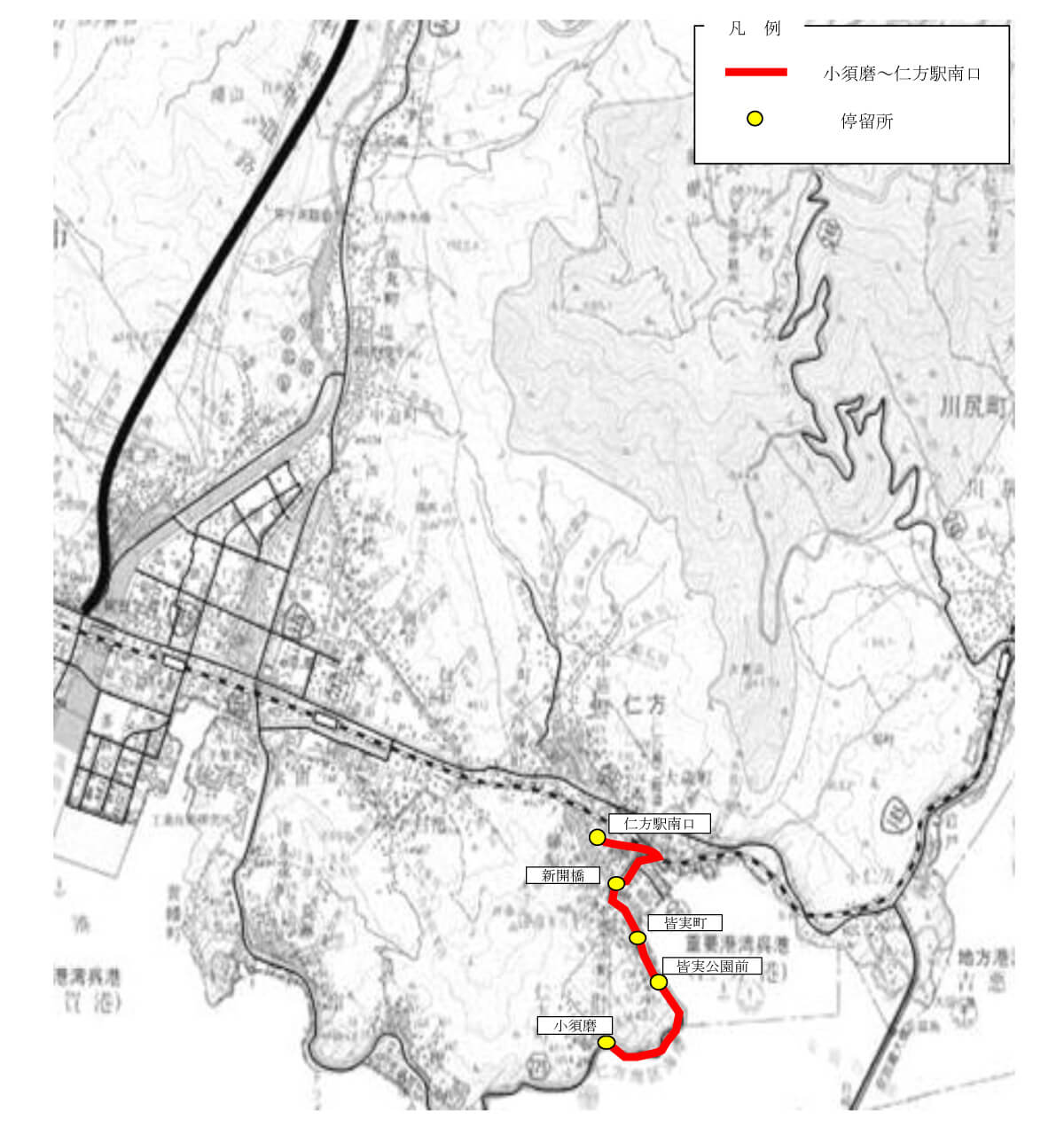 呉市生活バス　白石白岳交叉点循環線 運行路線図