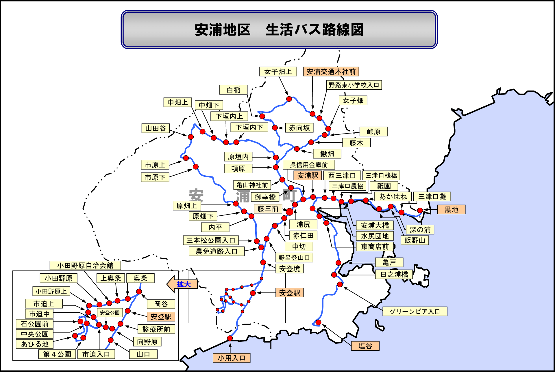 安浦地区生活バス　運行路線図